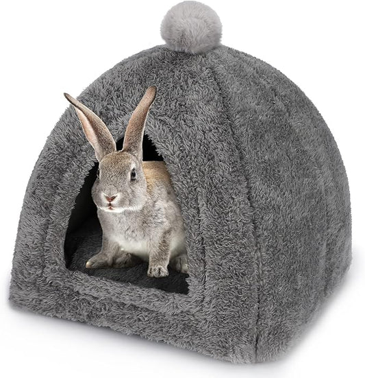 YUEPET Large Rabbit Cave Bed Bunny Warm Tent House Small Animal Triangle Hideout for Rabbit Bunny Guinea Pig Ferret (Dark Grey)