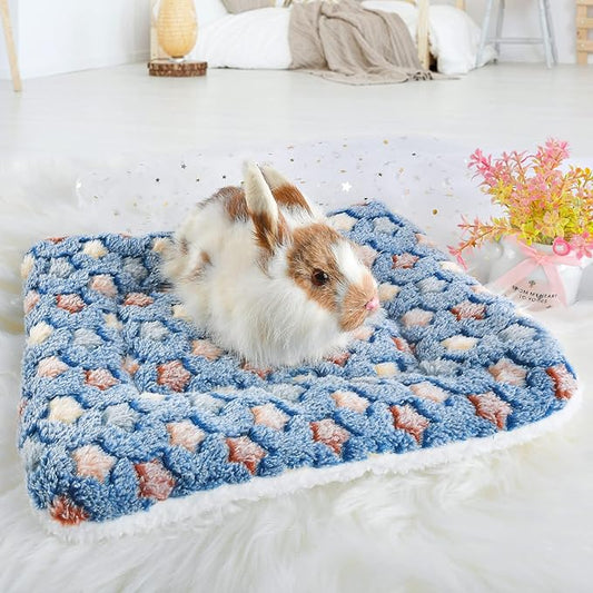 Small Animal Bed Mat, Soft & Warm, Suitable for Guinea Pig, Hamster, Rabbit, Rat and Bearded Dragon (X-Large(13.3''x9.4''), Star Blue)
