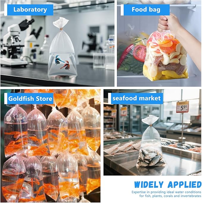 60 Pieces Fish Shipping Bags, Clear HDPE Plastic, Double Bottom Seal, Transport Bags for Live Fish, Freshwater & Saltwater Use