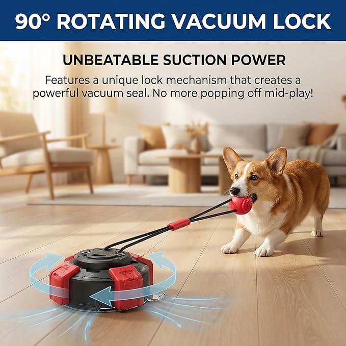 Interactive Dog Toys Tug of War for Small Medium Dogs, Rotating Lock Suction Cup Dog Toy to Keep Them Busy, Steel-Core Rope Puppy Teething Toy for Boredom, Durable Chew Toy for Tile Wood Floor