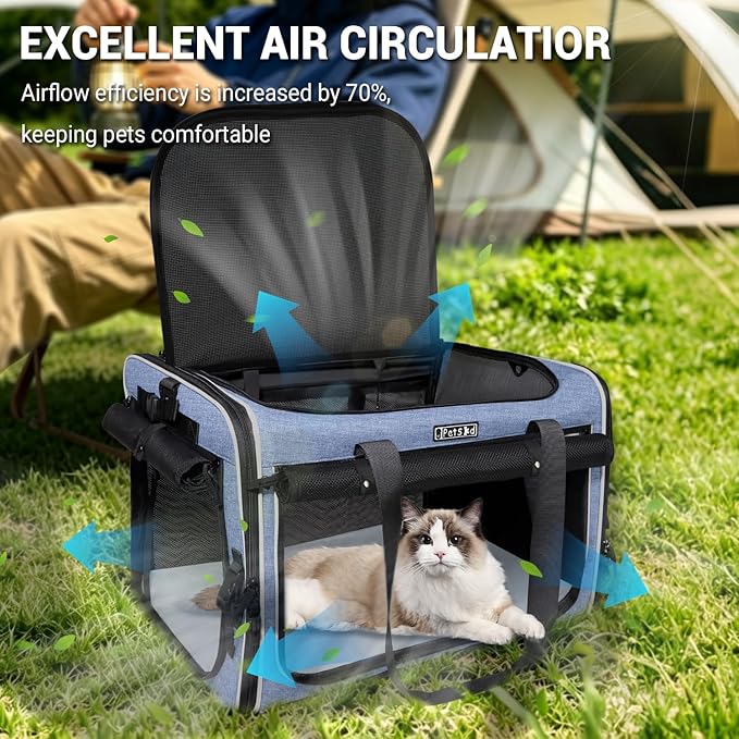 Petskd Extra Large Pet Carrier with Wheels for Large Cat or Medium Dog, 24" X 17" X 15" Soft-Sided Rolling Dog Cat Carrier for Indoor and Outdoor Uses, Support up to 40 Lbs, Blue