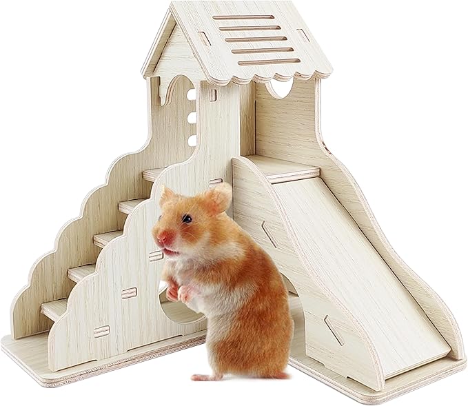 Hamster House,Tiny House with Slide House, Double-Decker Hut,Hamster Cage Accessories,Small Animal Habitat Decor for Hamster