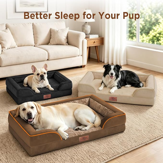 Comfort Expression Orthopedic Dog Bed for Extra Large Dogs with Bolster | Waterproof Dog Couch Bed with Washable Cover & Non-Slip Bottom, Supportive Egg Crate Foam XL Pet Bed, 42x30 Inch
