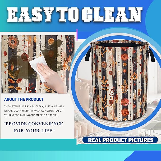 Beautiful Flowers Print Laundry Basket Boho Floral Oxford Cloth Laundry Hamper With Handle Foldable Portable Clothes Storage Basket 18.9 X 16.5 Inch Storage Bag For Laundry Room/Bathroom/Bedroom