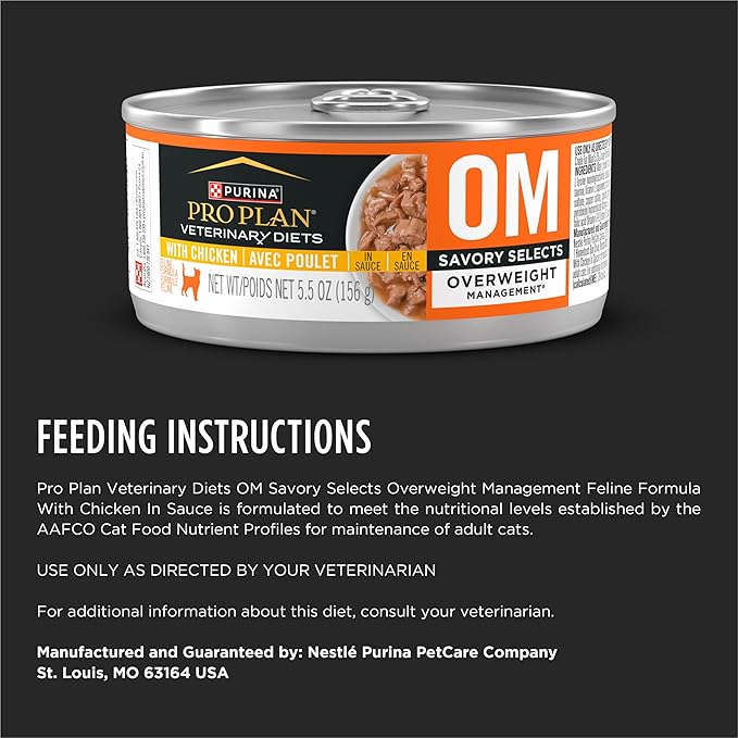 Pro Plan Veterinary Diets Purina OM Overweight Management Savory Selects with Chicken Feline Formula Wet Cat Food - (Pack of 24) 5.5 oz. Cans