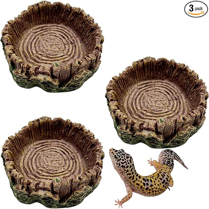 3 Pack Small Reptile Food Bowls, Reptile Feeding Terrarium Bowls for Bearded Dragon Lizard Frog Gecko Tortoise Hermit Crab Snail (Brown)
