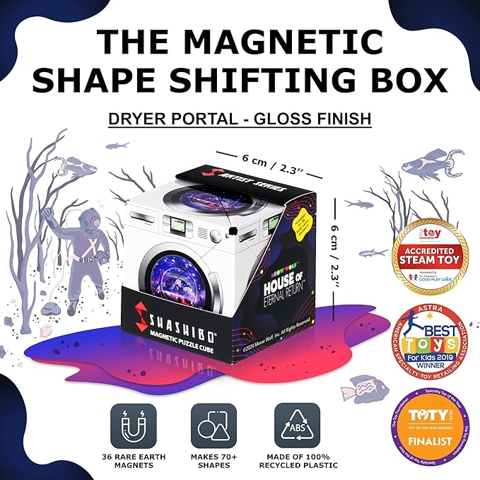 Shashibo Shape Shifting Box - Award-Winning STEM Fidget Toy with Ultra Strong Magnets - Puzzle Cube Transforms Into 100+ Shapes, Perfect Sensory Gift for Kids, Teens, and Adults (Dryer Portal)