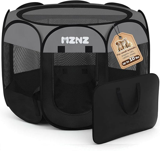 Dog Cat Playpen, Portable Small Animal Playpen Crate Indoor for Dogs Cats Rabbits, Foldable Guinea Pigs Bunny Cage Enclosure Outdoor, Pop Up Dogs Cats Tent Kennel with Carrying Case, Dark Grey