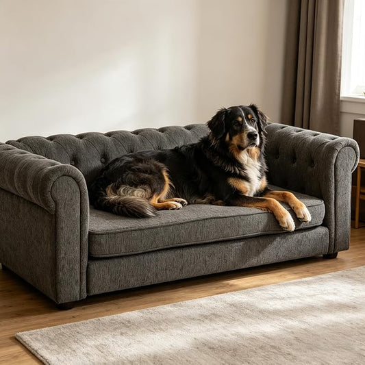 Large Dog Couch, for Large & Extra Large Dogs | Removable & Washable | No Assembly Required | Breathable Linen Fabric | Soft Foam |Floor-friendly sofa legs | Dark Grey