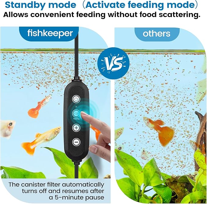fishkeeper 238GPH Canister Filter, 5-Stage Filtration Aquarium Filter with Controller Feeding Mode Ultra-Quiet External Aquarium Canister Filters for Freshwater and Saltwater up to 35Gal (12W)