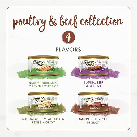Purina Fancy Feast Wet Cat Food Variety Pack Gourmet Naturals Poultry and Beef Collection - (Pack of 30) 3 oz. Cans