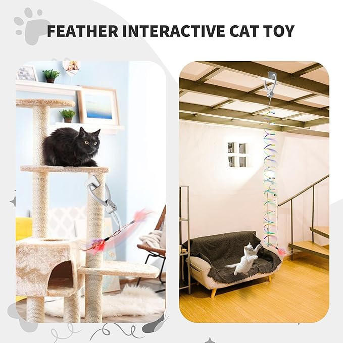 Interactive Cat Toys for Indoor Cats, Automatic Hanging Cat Toys Door Frame & Doorway, with Feather Mouse String Wand Cat Enrichment Toys, Safe Self Play for Bored Multi Cats Households