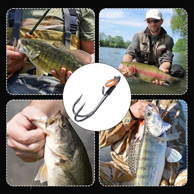 9KM DWLIFE Live Shrimp Hooks 10/15PCS Double Fishing Hooks Shrimp Hooks Fishing Saltwater Keep Alive Bait for Catfish Bass