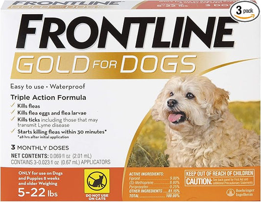 FRONTLINE Gold Flea & Tick Treatment for Small Dogs Up to 5 to 22 lbs., Pack of 3