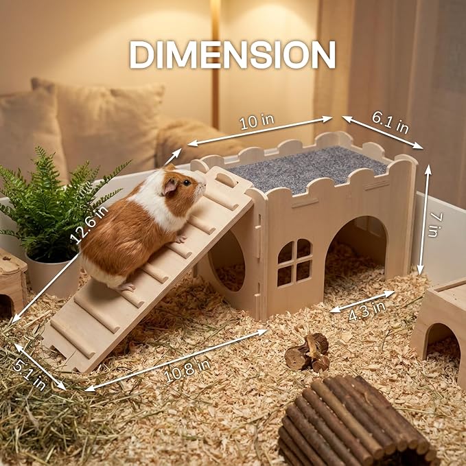 Guinea Pig Hideout Wooden Ramp and Ladder Board, Small Animal Climbing Board with Slats, Can Be Used as Bridge with House, for Guinea Pig, Chinchilla