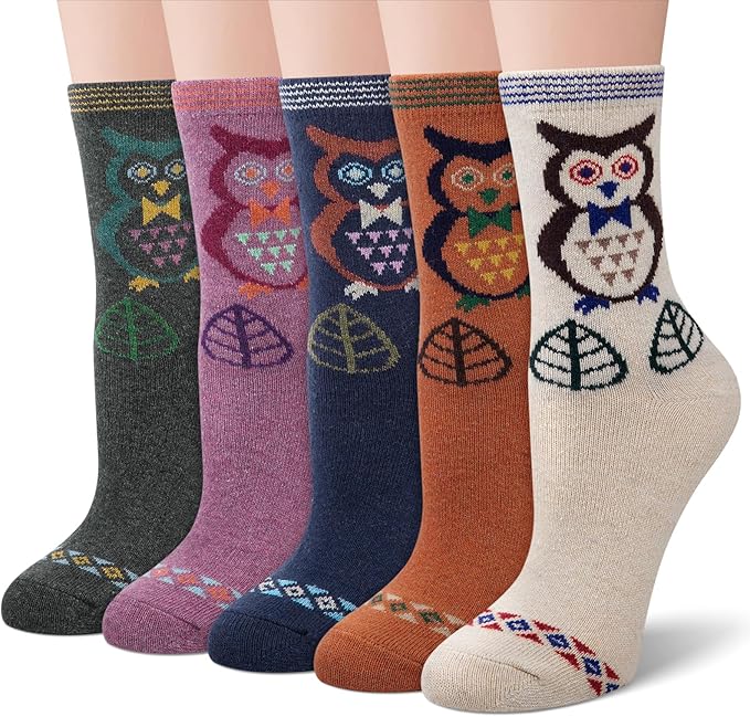 Justay 5 Pairs Womens Wool Socks Thick Warm Winter Socks Casual Cozy Socks Vintage Knit Crew Socks Gift for Women