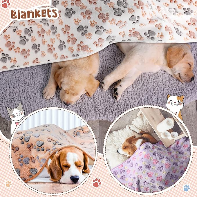 Tatuo 4 Pack Fleece Dog Blankets for Puppy Cats Multi-Size Sleep Mat for Pet Guinea Pig Soft Washable Warm Crate Bed Puppy Teething Toys Print Pattern Blanket Indoor(Mixed Color,36 x 36 Inch,Paw)
