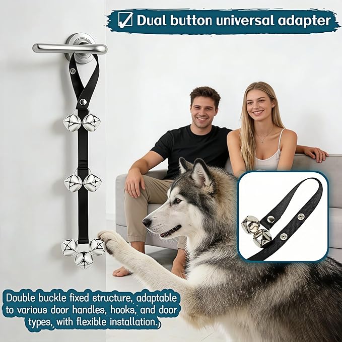 Dog Doorbell for Potty Training, Adjustable Length with 7 Extra Loud Bells, Black Nylon Strap with Metal Bells, 31-33 Inches