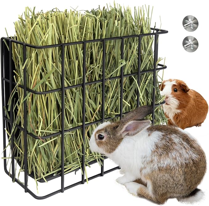 BESNEW Large Rabbit Hay Feeder,Upgraded Metal Guinea Pig Hay Feeder Hay-Leak Proof Bottom,Easy to Install,Bunny Supplies for Rabbit Guinea Pig Chinchilla Small Animals