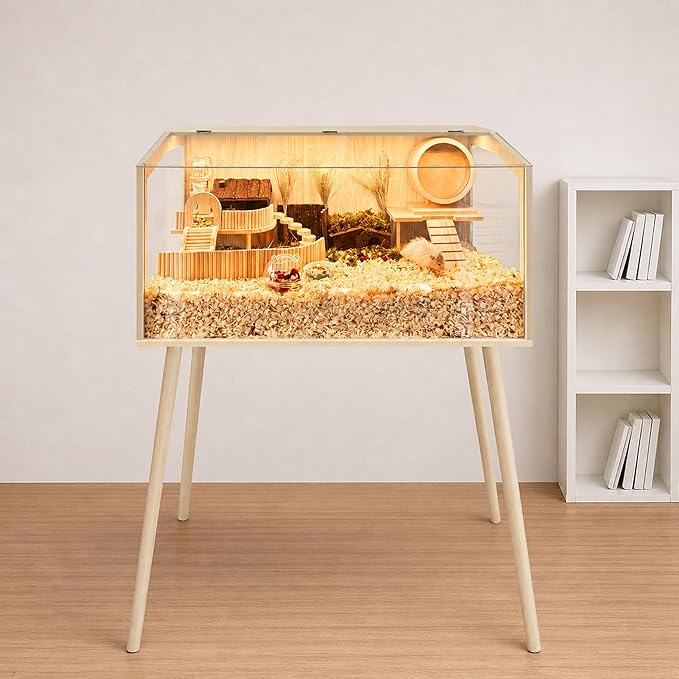 PROLEE Hamster Cage with Legs, Guinea Pig Cages Chew Proof, Hamster House, Hamster Cages and Habitats with Lockable Design, Small Animal Cage, 32" L x 16" W x 40" H