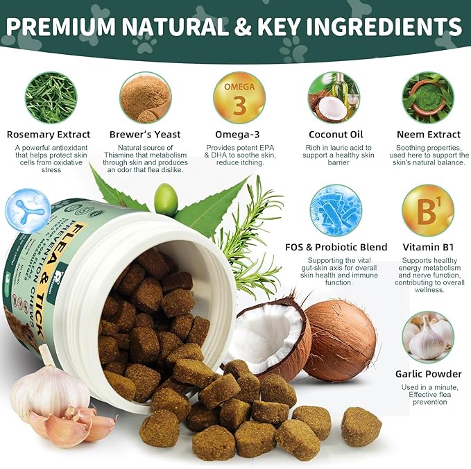 Dogs Flea and Tick Prevention Treatment Chewable, Flea and Tick Prevention for Dogs, Oral Flea Pills Treatment Support Supplement - Flea and Tick Chews - All Breeds & Sizes - 150 Ct