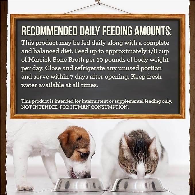 Merrick Grain Free Beef Bone Broth Dog and Cat Food Topper, Premium Grain-Free Complement, 16 oz. Pouch