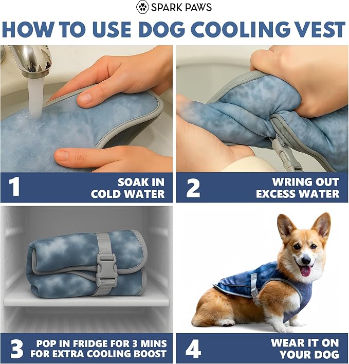 Spark Paws Dog Cooling Vest - SPF 50 UV Sun Protection - Summer Heat Relief Gear for Dogs, Lightweight, Evaporative Cooling - Dog Anxiety Relief Vest During Hot Days - Ice Blue, 3XL