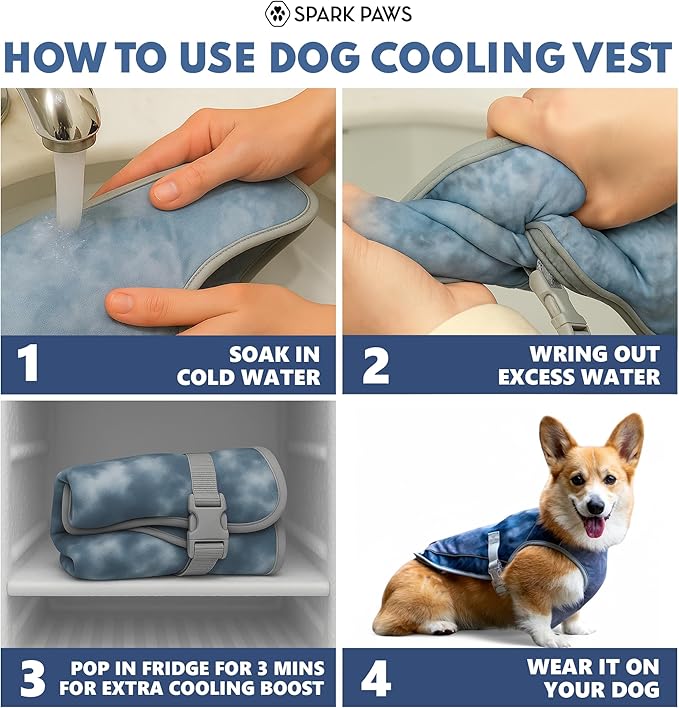 Spark Paws Dog Cooling Vest - SPF 50 UV Sun Protection - Summer Heat Relief Gear for Dogs, Lightweight, Evaporative Cooling - Dog Anxiety Relief Vest During Hot Days - Ice Blue, XL