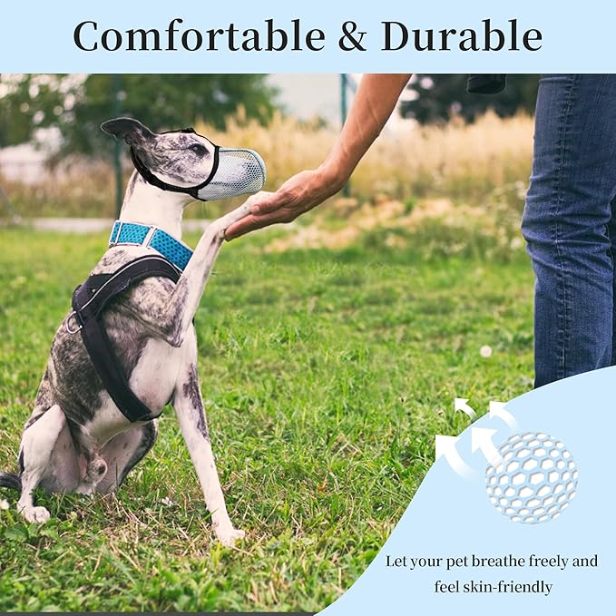 Dog Muzzle, Breathable Soft for Small Dogs to Anti & Prevent Barking Biting Chewing, Reflective & Adjustable Basket Muzzle with Air Mesh for Toy Poodles Blue S