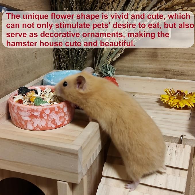 kathson 4 Pcs Hamster Food Bowl Guinea Pig Ceramic Water Bowl Small Animal Feeding Dish for Dwarf Hamster Gerbil Syrian Ferret Hedgehog Chinchilla Bunny