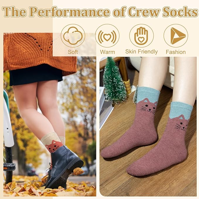 Justay 5 Pairs Womens Wool Socks Thick Warm Winter Socks Casual Cozy Socks Vintage Knit Crew Socks Gift for Women