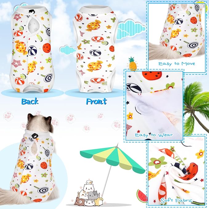Kacctyen 6 Set Cat Recovery Suit After Surgery Female and Male Cat Kitten Surgery Suit E Collar Alternative Pajama Kitty Clothes for Spay Abdominal Skin Anti Licking(Animal,Small)