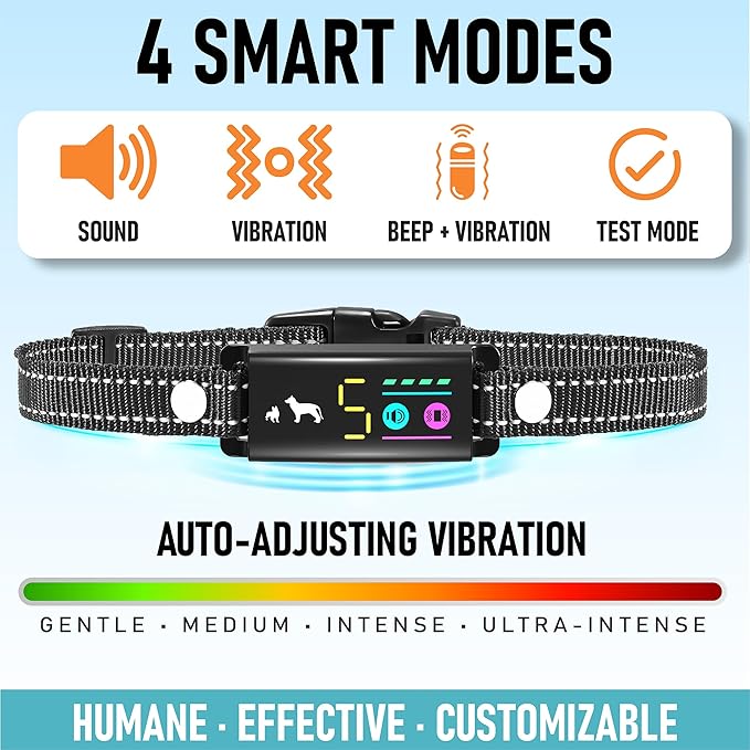 No Shock Bark Collar for Small Dogs 8-40 lbs - Beep & Vibration, Smart Screen, 5 Sensitivity, Anti-False Trigger, Magnetic Rechargeable, IP67 Waterproof, Black/Grey