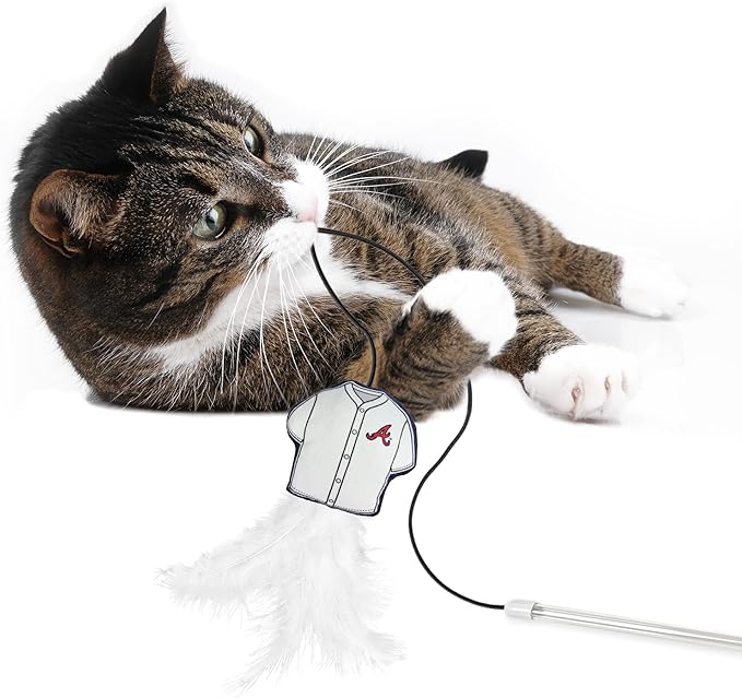 MLB Atlanta Braves Team Jersey Wand with CAT NIP, Cat Toy Jersey Shaped Plush Teaser Toy for Cats & Kittens - Interactive Pet Toy for Play & Exercise