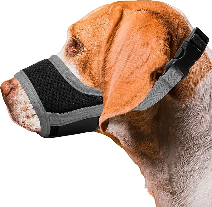 Seyezo Dog Muzzle, Soft Breathable Muzzle for Small Medium Large Dogs, Air Mesh Nylon Muzzle Cover Prevent Biting Barking Chewing, Adjustable Drinkable Pet Muzzle 6 Sizes(Grey,M)