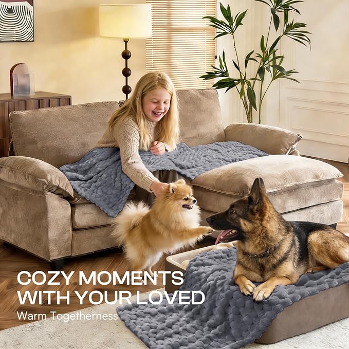 Luciphia 300GSM Fleece Dog Blanket for Small Medium Large Dogs 3D Jacquard 1 Pack 3 Flannel Puppy Cat Pet Throw Blankets Soft Washable Decorative Furniture Protect Pcs3-Grey, M(30''x20'')