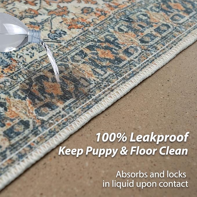 nunubaby 4PACKWashable Pee Pads for Dogs, Stylish, Non-Slip and Leak-Proof Pee Pads. Reusable Potty Pads for Dogs for Crates and Floors.(Beige/Multi, 24" x48" )