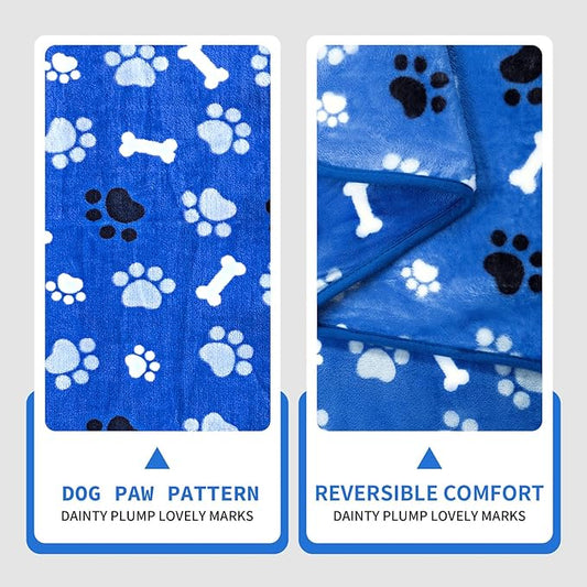 Dog Blanket Paw Bone Pattern 1 Pack 2 Super Soft Warm Flannel Sofa Cover Car Bed Protector, Urine Proof Washable Outdoor Pet Blanket for Puppy Large Dogs & Cats,40"*30" Blue