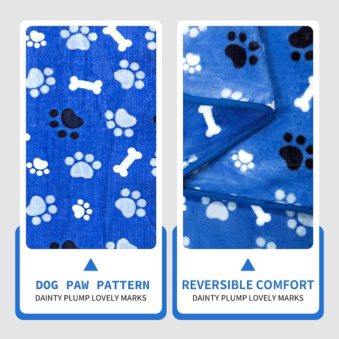 Dog Blanket Paw Bone Pattern 1 Pack 1 Super Soft Warm Flannel Sofa Cover Car Bed Protector, Urine Proof Washable Outdoor Pet Blanket for Puppy Large Dogs & Cats,80"*60" Blue