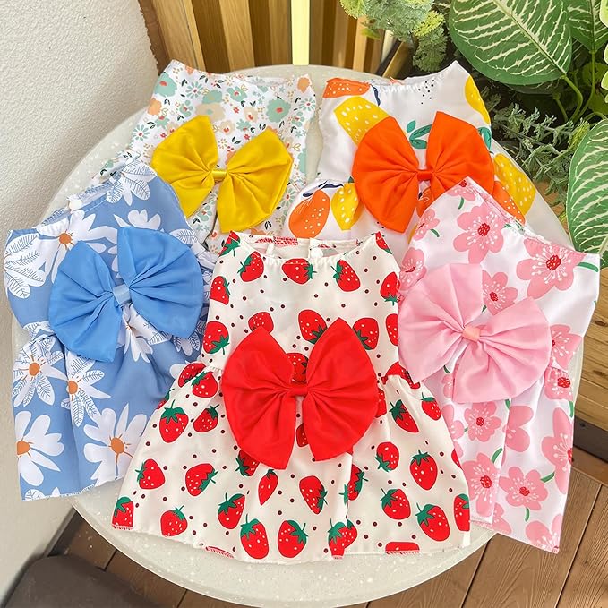 TAPBULL Dog Dresses, Fashionable Pet Dog Clothes, Cute Cat Birthday Dress Outfit (Orange/Red/Yellow/Blue/Pink 5-Pack), Medium