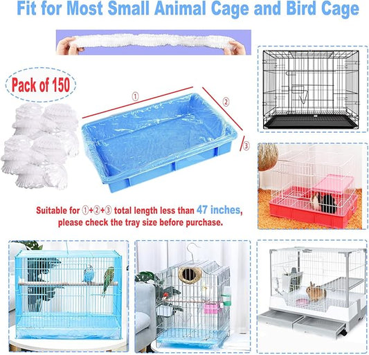 150Pcs Disposable Rabbit Cage Liners, 26'' X 18'' Plastic Bunny Cage Liner Bag Clear Guinea Pig Toilet Film, Stretch Pet Crate Tray Covers for Bunnies Ferret Chinchilla Bird Small Animal