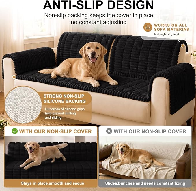 Smiry Couch Cover for Dogs, Non Slip Washable Sofa Protector for Pets, Soft Furniture Cover for Pet, Stylish Sofa Covers, Cozy Protect Against Fur, Dirt & Everyday Messes (Black, 27.6" x 27.6")