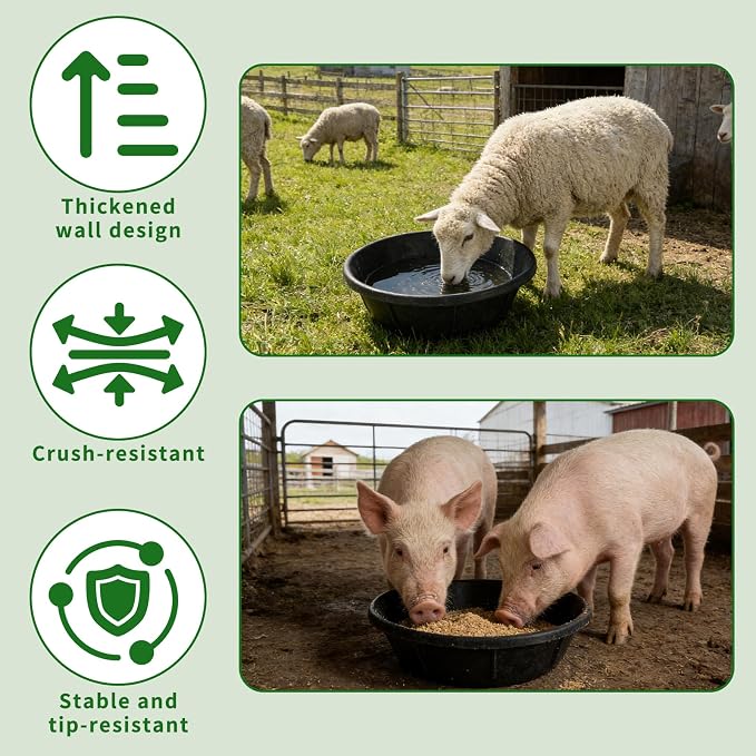 4 Pcs Rubber Feed Pan 2 Gallon and 1 Gallon Horse Feed Bucket Utility Feed Bucket Rubber Bowl Chicken Dust Bath Livestock Water Bowl for Pig Goat Chicken Dogs Farm Small Animal