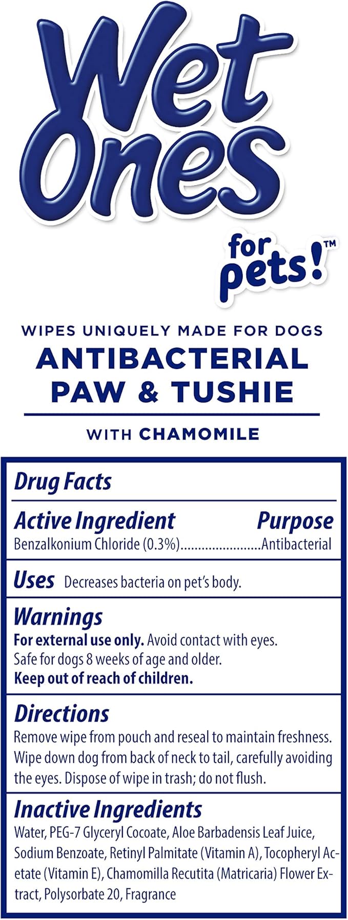 Wet Ones for Pets Paw and Tushie Dog Wipes with Chamomile, Tropical Splash Scent - Cleansing Grooming Wipes for Dog Paws and Butt Between Baths, Wet Lock Seal, 30 Count - 8 Pack