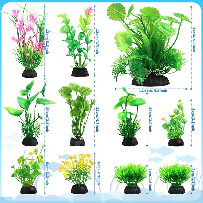 QUOZUO Fish Tank Accessories Aquarium Decorations Green Plants, 11cs Small Goldfish Turtle Tank Decorations Artificial Plants, Aquarium Decor Plastic Grass Plant