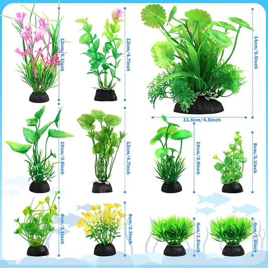 QUOZUO Fish Tank Accessories Aquarium Decorations Green Plants, 11cs Small Goldfish Turtle Tank Decorations Artificial Plants, Aquarium Decor Plastic Grass Plant