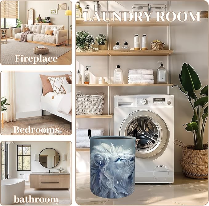 Elegant Lion Laundry Basket, Oxford Cloth Fantasy Nature Dirty Clothes Collapsible Hamper for Room Decor, Butterfly Insect Print Gifts Toy Organizer 19.7 * 15.8 Inch for Bedroom Bathroom Dorm