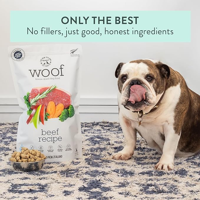 The New Zealand Natural Pet Food Co. WOOF Freeze Dried Dog Food - Beef Recipe, High Protein Freeze Dried Dog Treats, Dog Food Topper & Meal, 2.2 lb