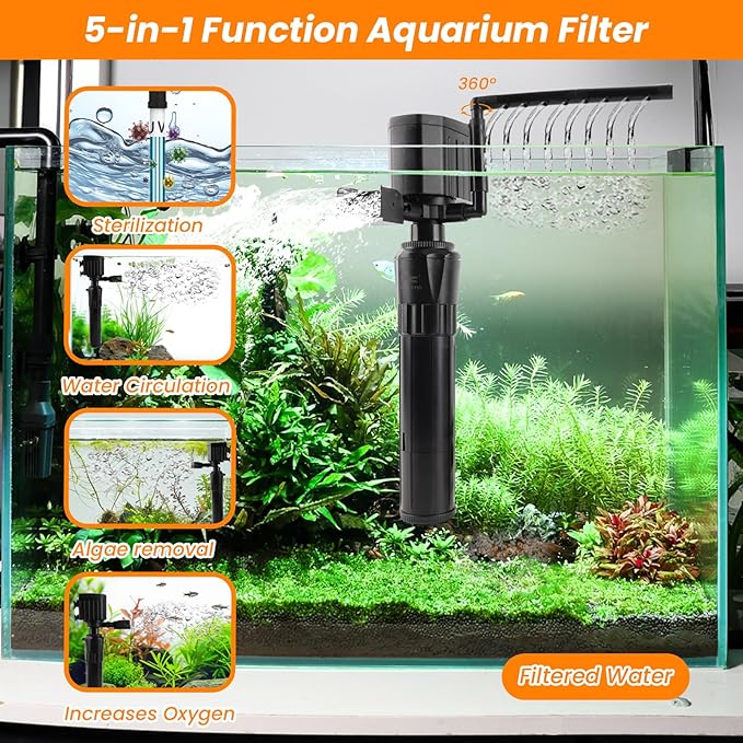 hygger Aquarium Filter with UV Light for 40-80 Gallon Tank, Multi-Use Submersible Fish Tank Filter for Filtration/Algae Clean/Oxygenation/Wavemaker/Circulation