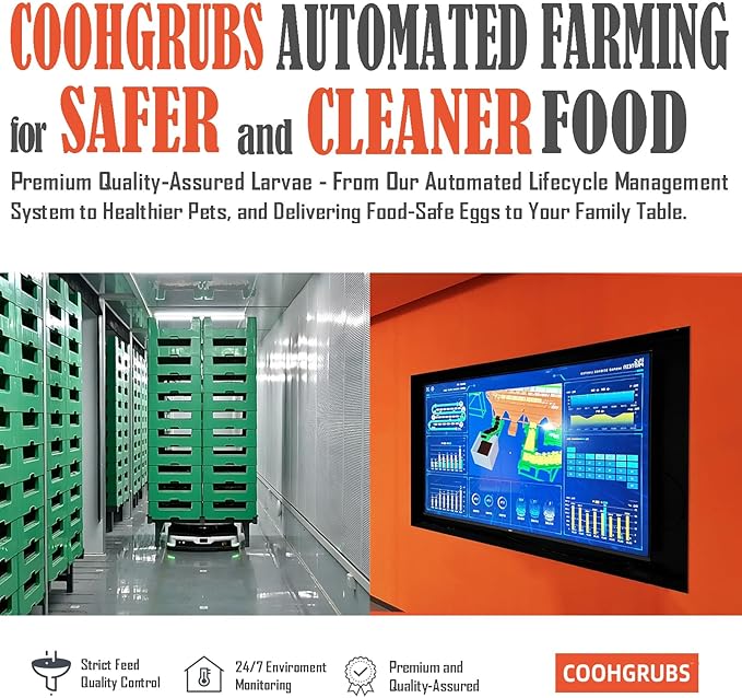 COOHGRUBS Black Soldier Fly Larvae for Chickens – 100% Natural Non-GMO Grubs, 85X More Calcium Than Dried Mealworms – Clean, Nutritious & Delicious High-Protein Poultry & Bird Treats, 5-lb Box